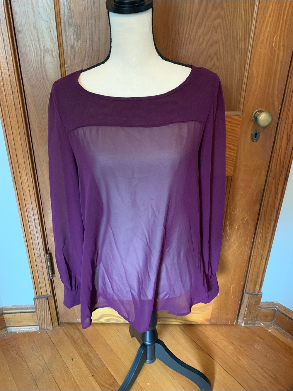 Maurice’s Women's Purple Long-Sleeve Chiffon Blouse